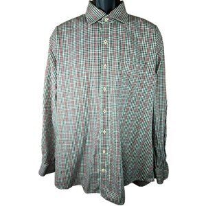 Peter Millar Mens Red & Brown Plaid Button-Down Long-Sleeve Shirt XL 100% Cotton